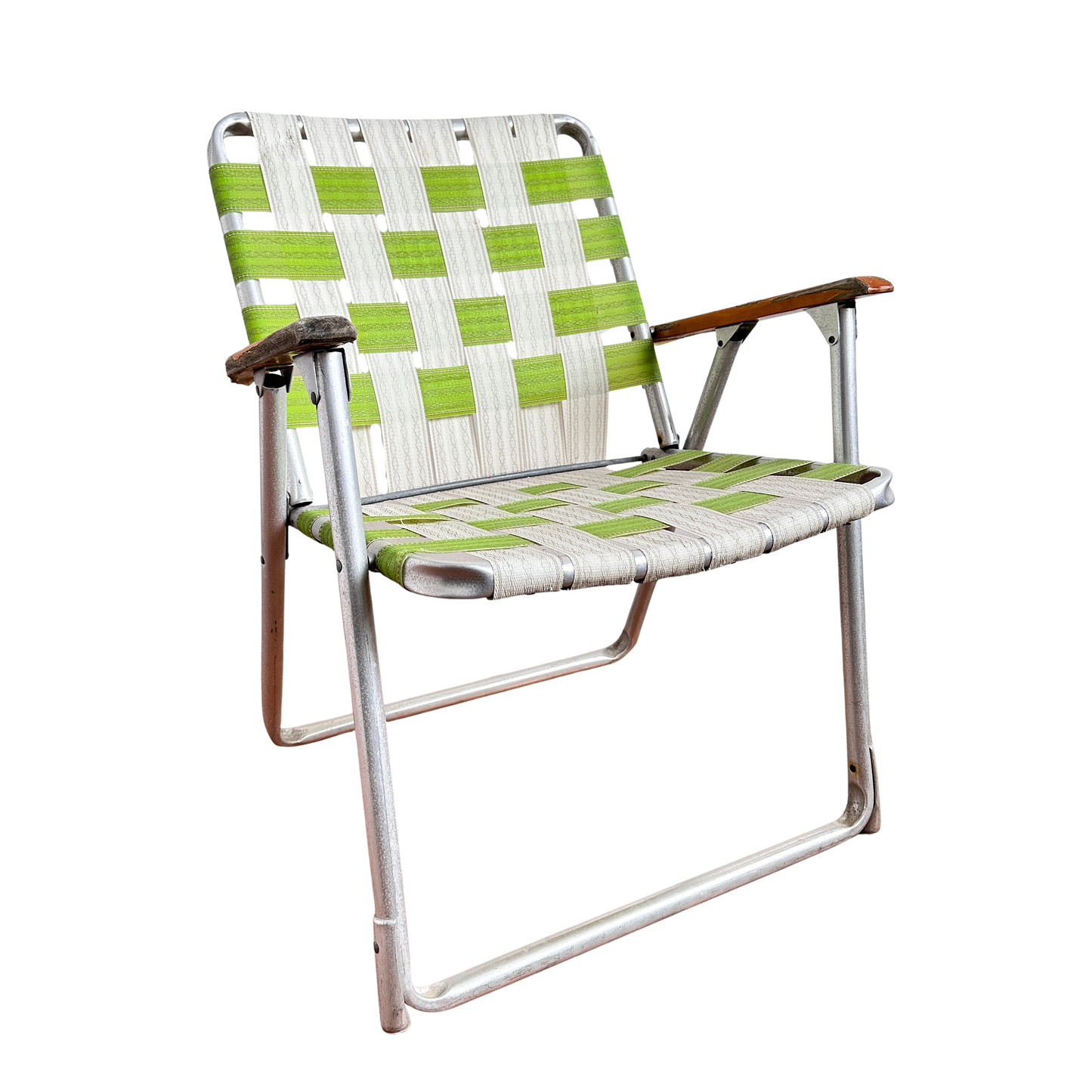 FC034 GREEN & WHITE FOLDING LAWN CHAIR