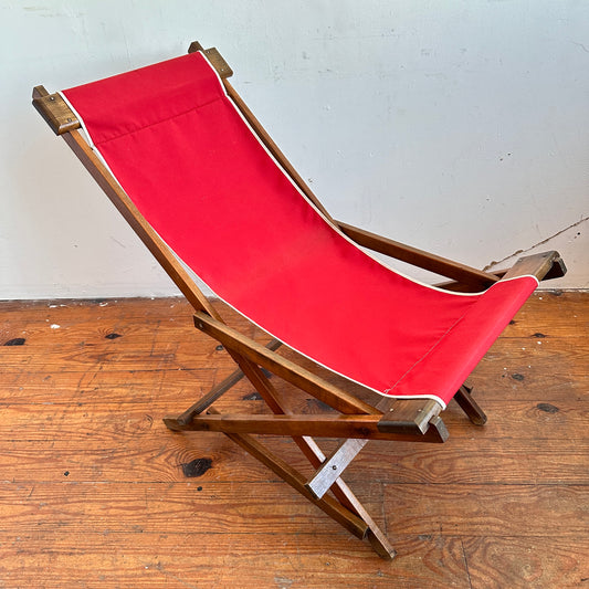 FC041 ROCKING SLING CHAIR WITH RED FABRIC & WOOD FRAME