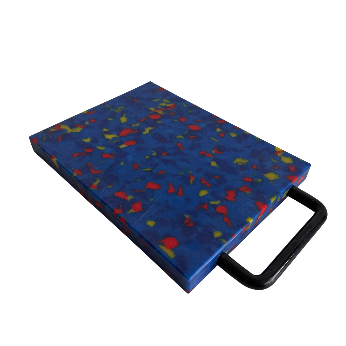 KT002 BLUE CUTTING BOARD WITH RED AND YELLOW SPECS