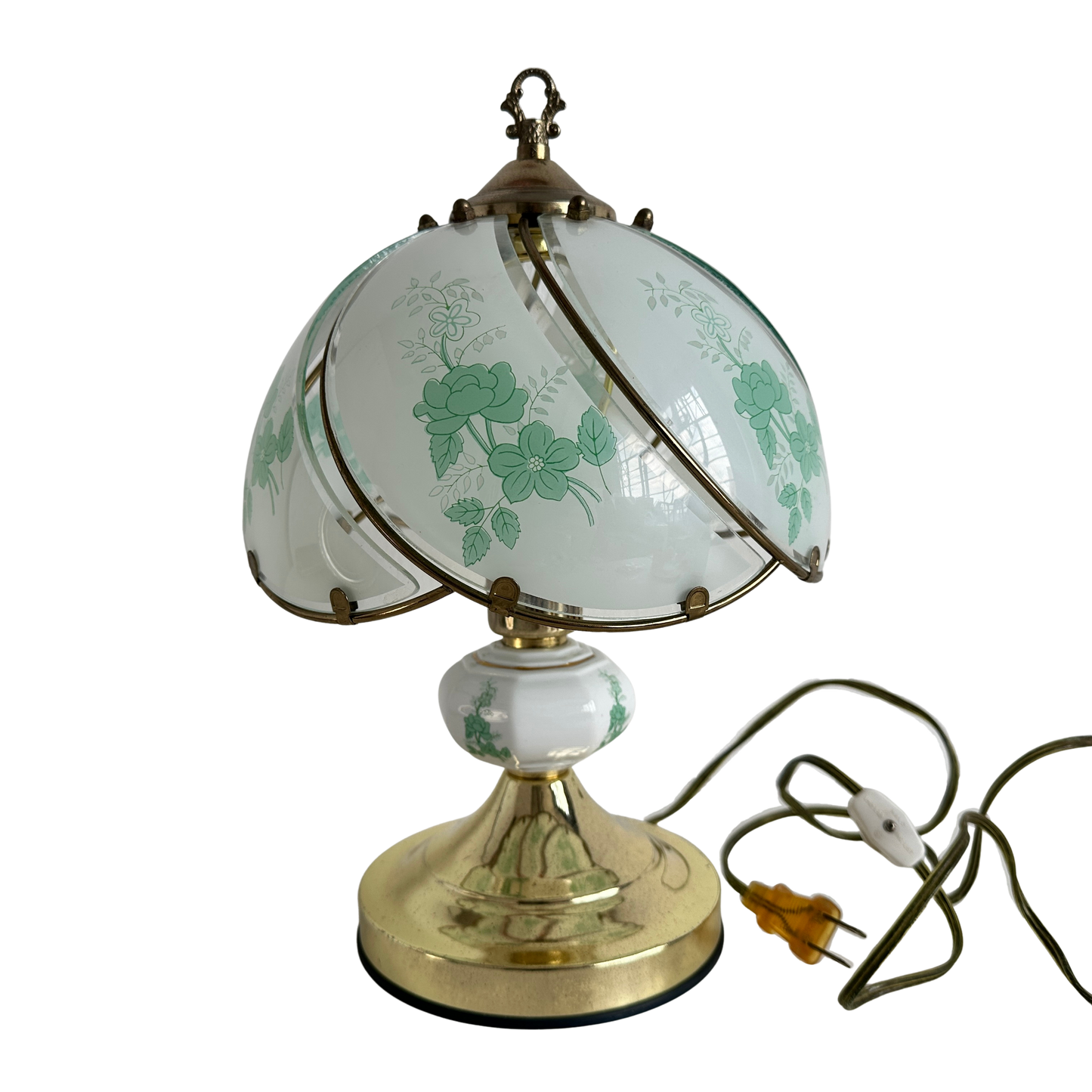 LI001 GREEN FLORAL GLASS DOME LAMP