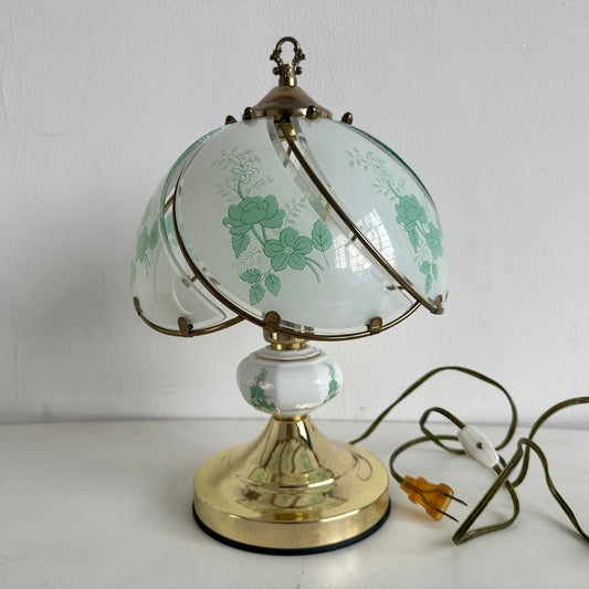 LI001 GREEN FLORAL GLASS DOME LAMP