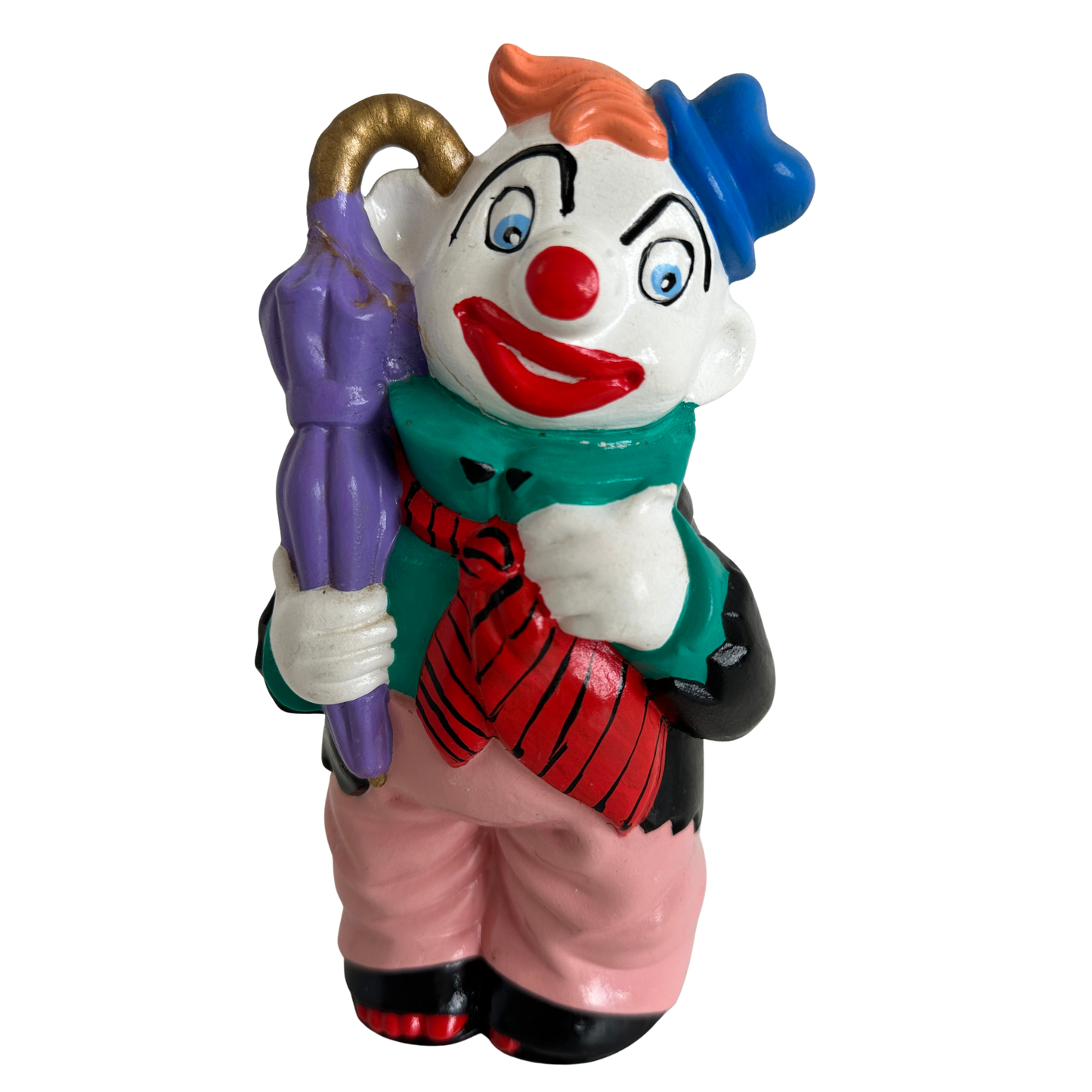 OB001 HAND PAINTED CERAMIC CLOWN WITH UMBRELLA