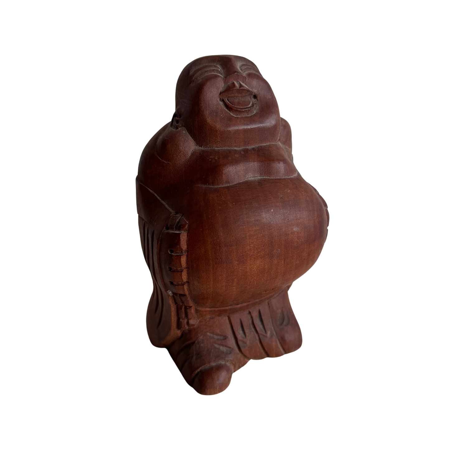 OB009 CARVED WOOD LAUGHING BUDDHA