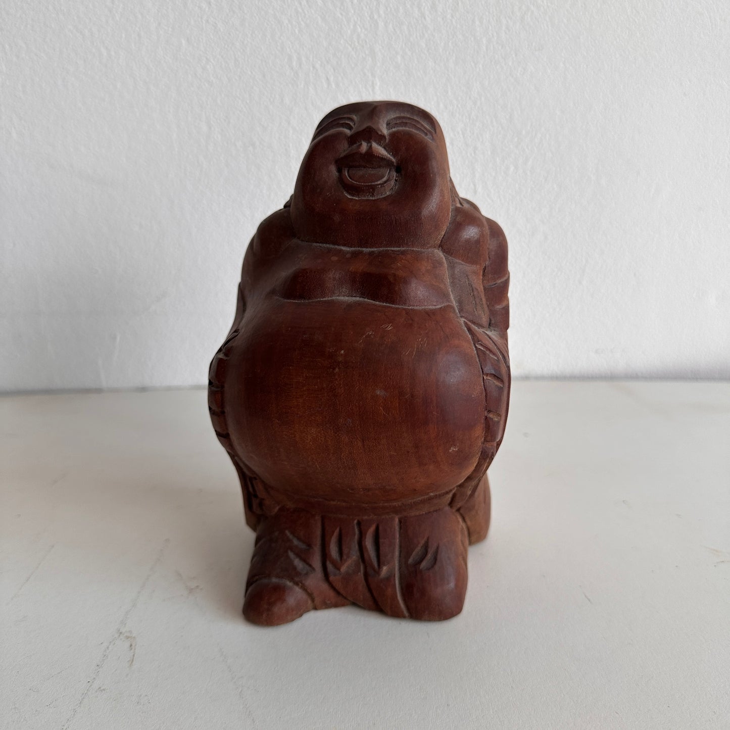 OB009 CARVED WOOD LAUGHING BUDDHA