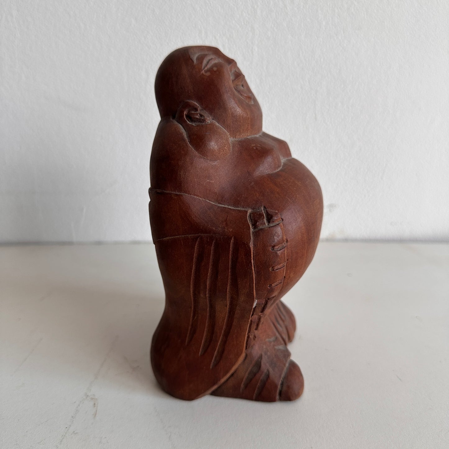 OB009 CARVED WOOD LAUGHING BUDDHA