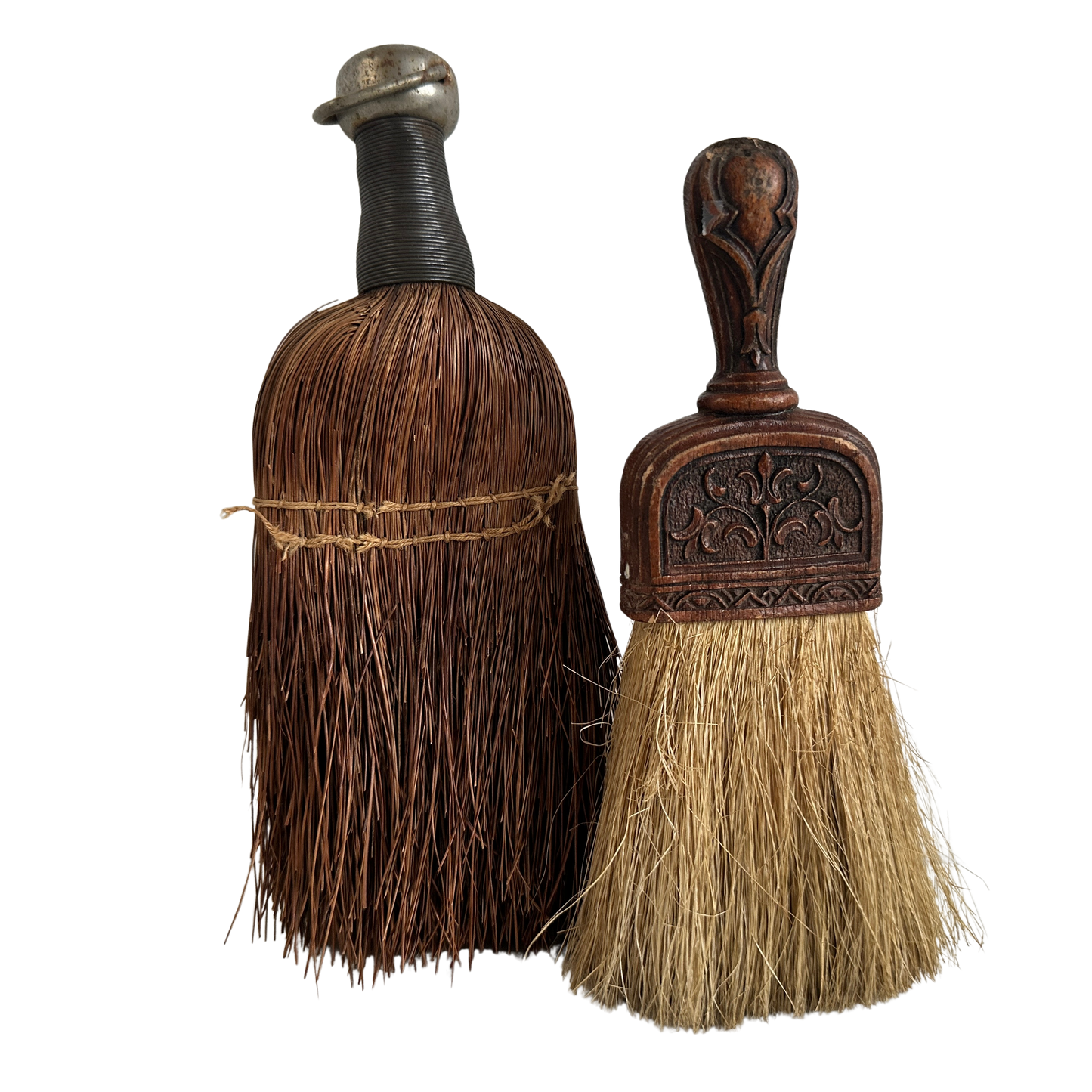OB035 TWO SMALL ANTIQUE HAND BROOMS