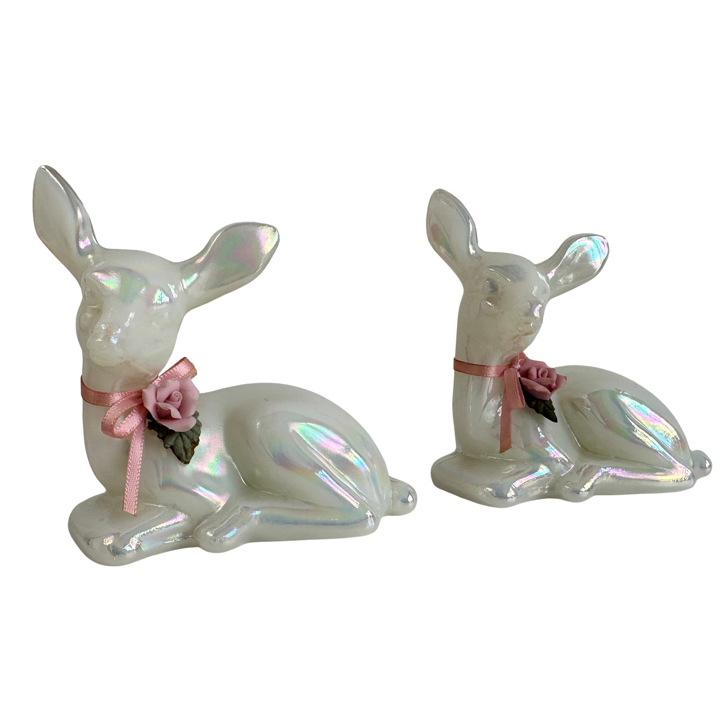 OB046 PAIR OF SOLID IRIDESCENT GLASS DEER FIGURINES