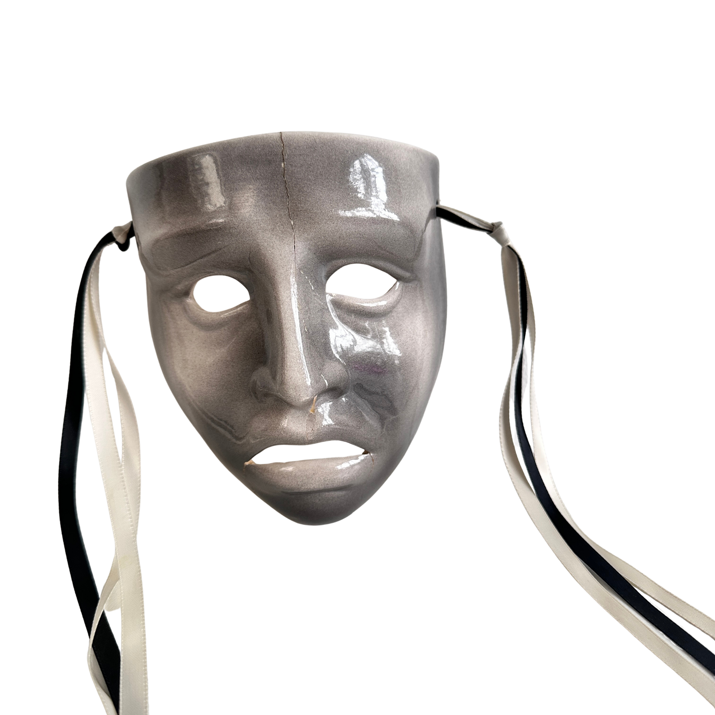 OB060 SILVER CERAMIC TRAGEDY MASK