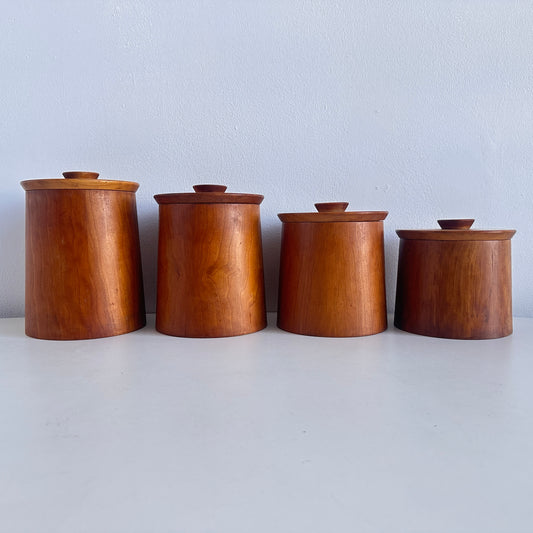OB079 SET OF 4 TEAK WOOD CANISTERS