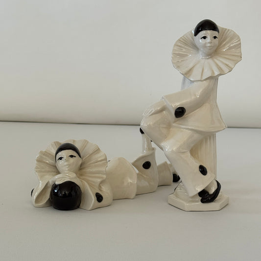 OB084 SET OF TWO BLACK & WHITE CLOWN FIGURES
