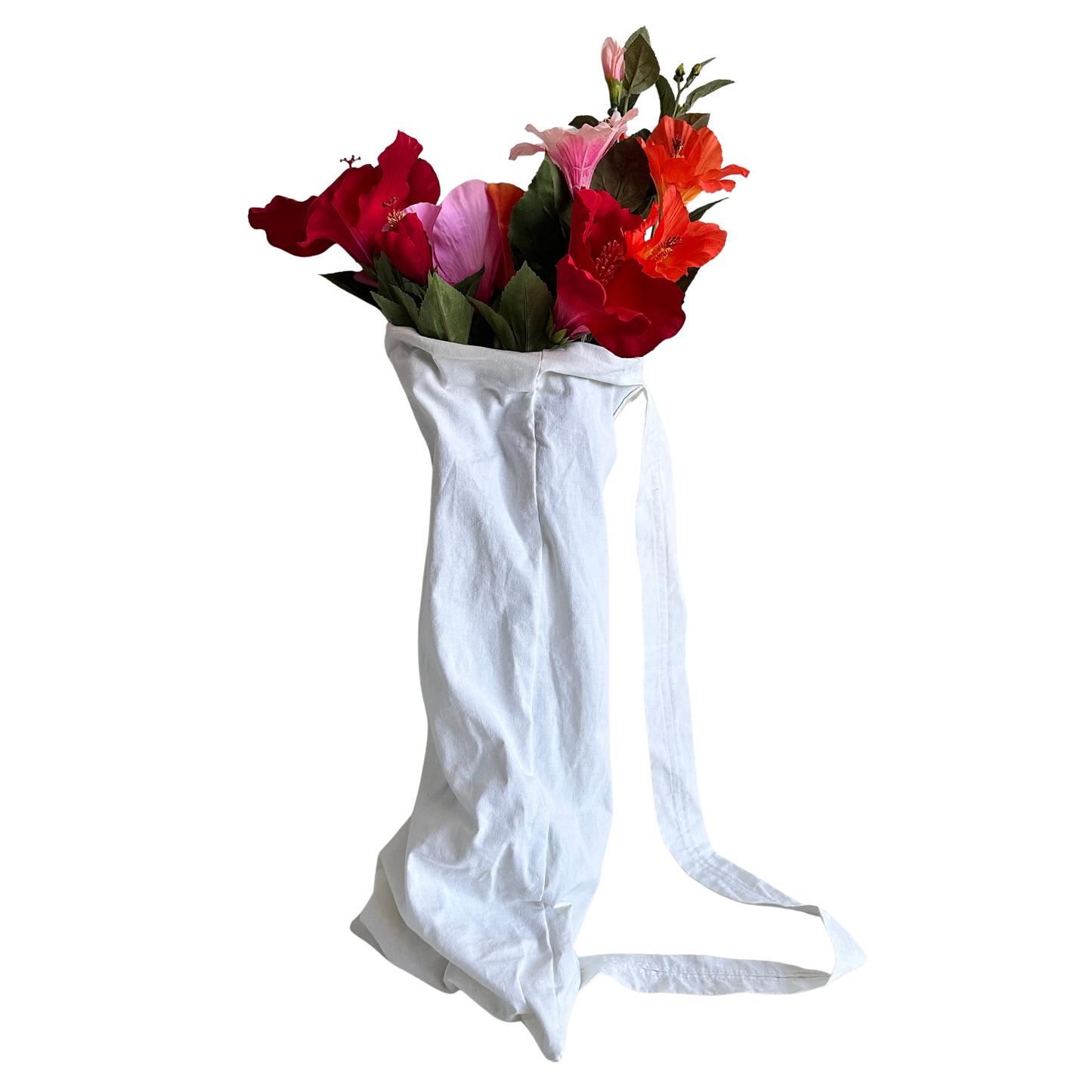 OD002 OVER THE SHOULDER WHITE LINEN FLOWER BAG