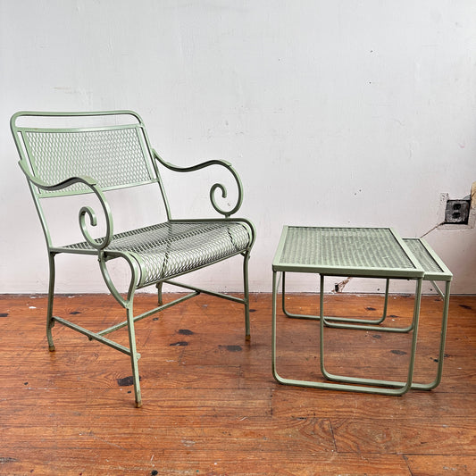 OD003 LIGHT GREEN OUTDOOR CHAIR WITH NESTING SIDE TABLES