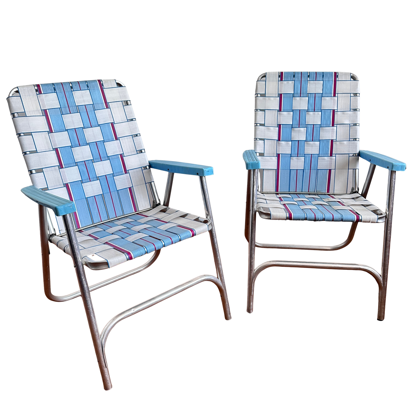 OD006 PAIR BLUE AND WHITE OUTDOOR FOLDING LAWN CHAIRS