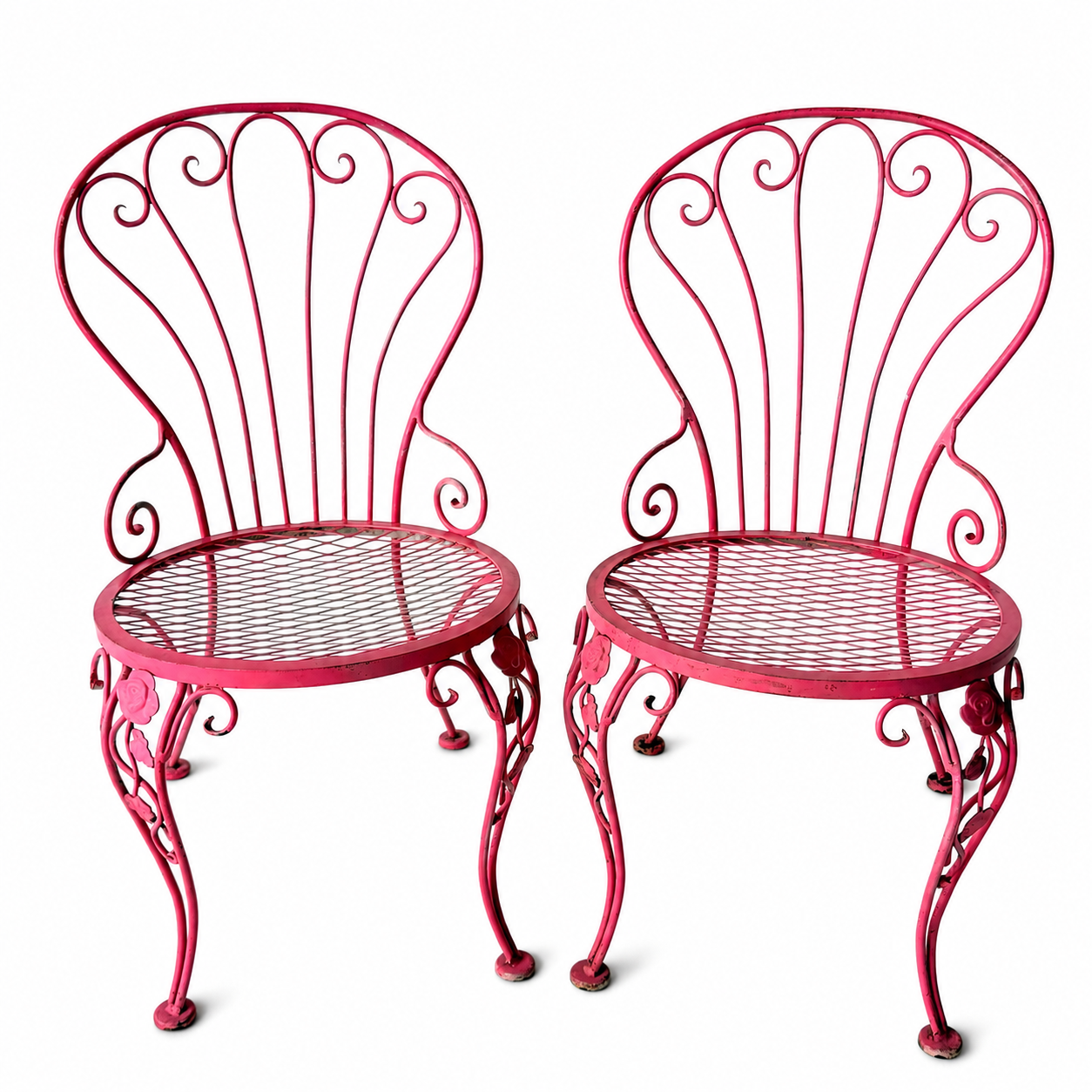 OD016.2A SET OF TWO PINK IRON PATIO CHAIRS
