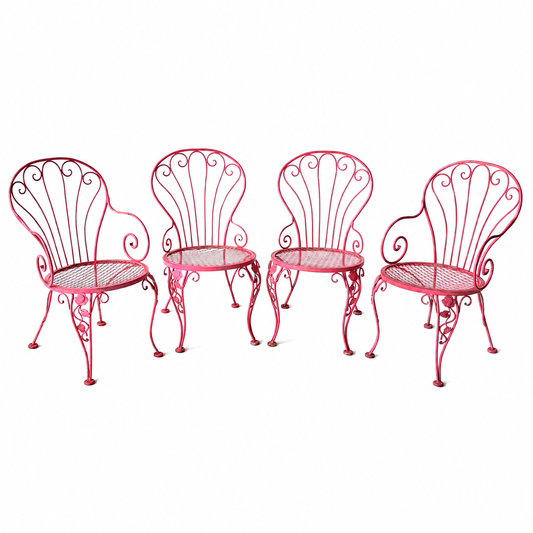 OD016.4 SET OF FOUR PINK IRON PATIO CHAIRS