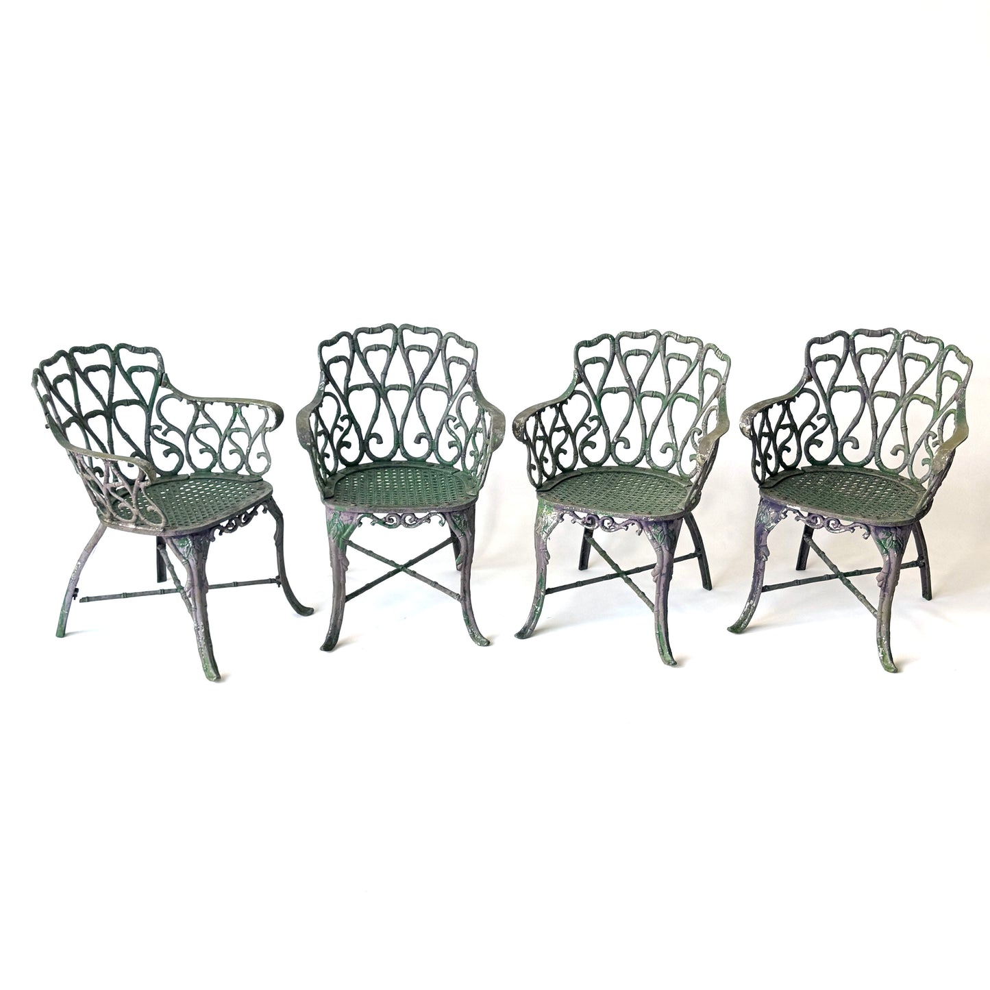 OD021 SET OF FOUR CAST ALUMINAM FAUX BAMBOO PATIO CHAIRS