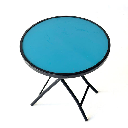 OD022 TURQUOISE GLASS FOLDING SIDE TABLE