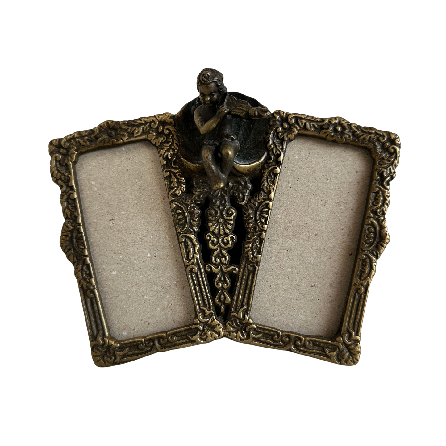 PF004 BABY ANGEL VIOLINIST BRASS DOUBLE PICTURE FRAME