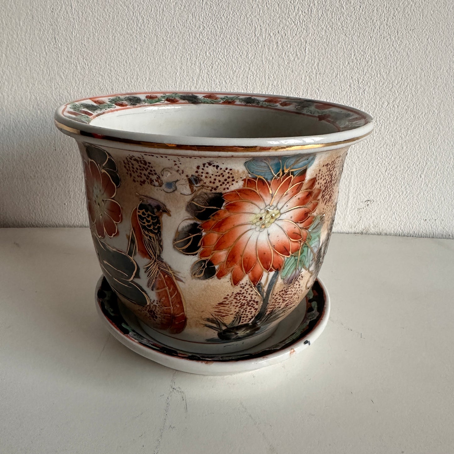 PL011 FLORAL CHINESE PLANTER WITH DISH