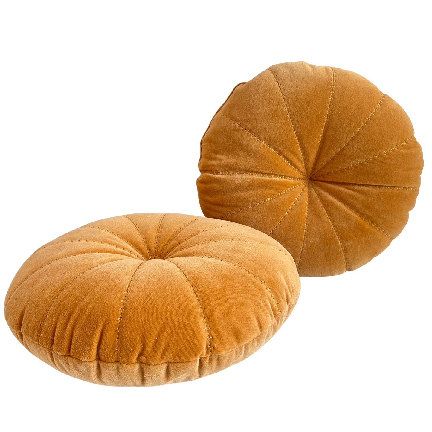 PW022 PAIR OF GOLD VELVET ROUND PILLOWS