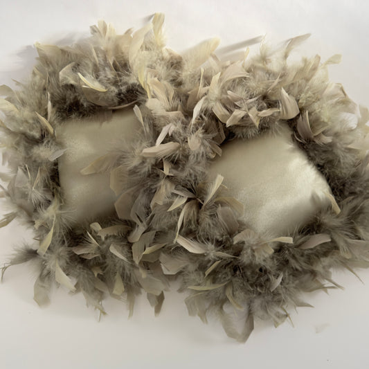 PW036 SET OF TWO FEATHERED TRIM SILK PILLOWS
