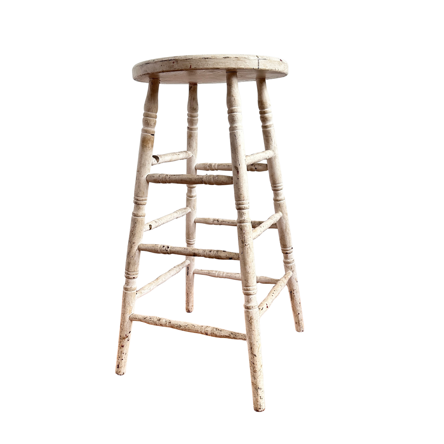 ST024 DISTRESSED WHITE STOOL