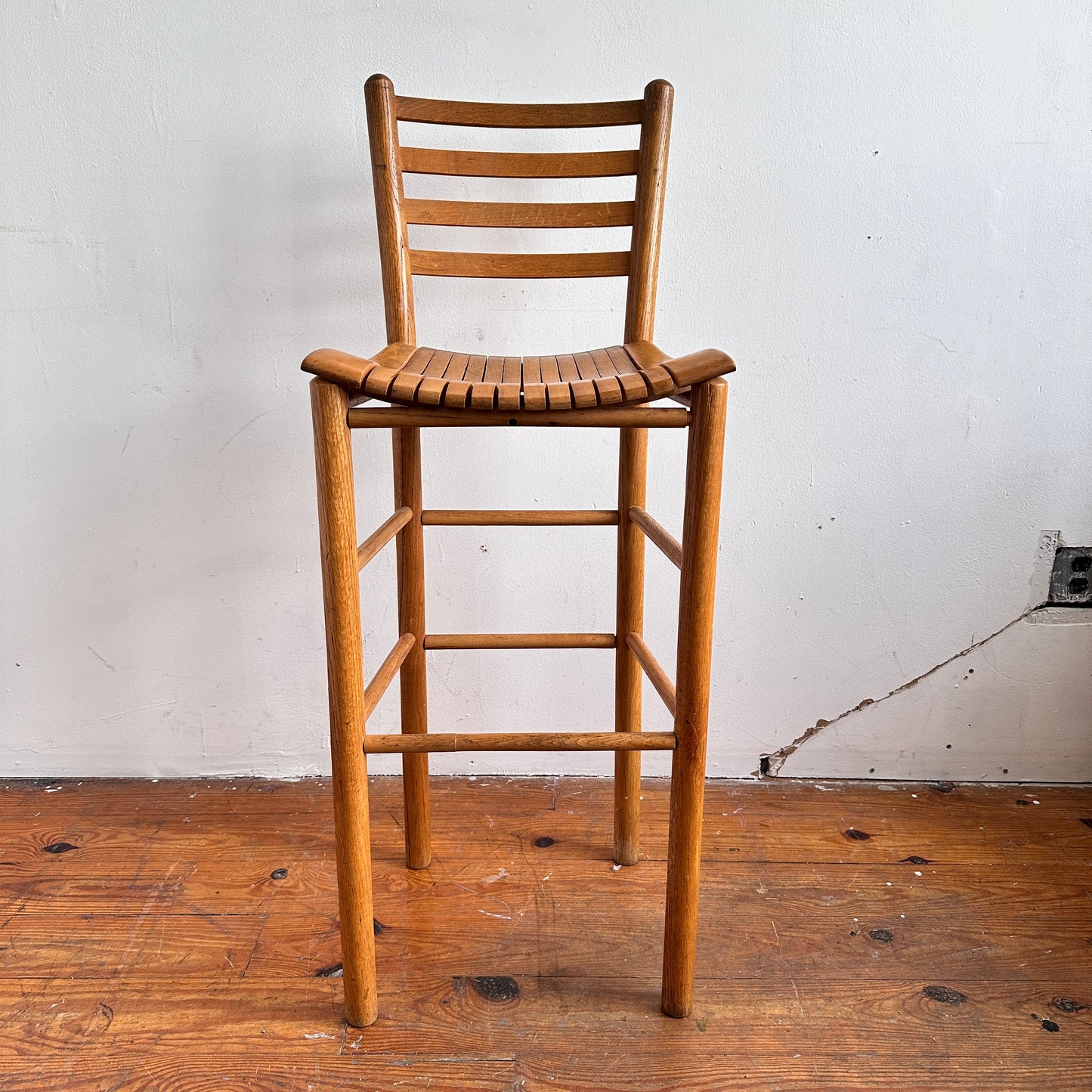ST025 LADDER BACK SLATTED WOOD BARSTOOL