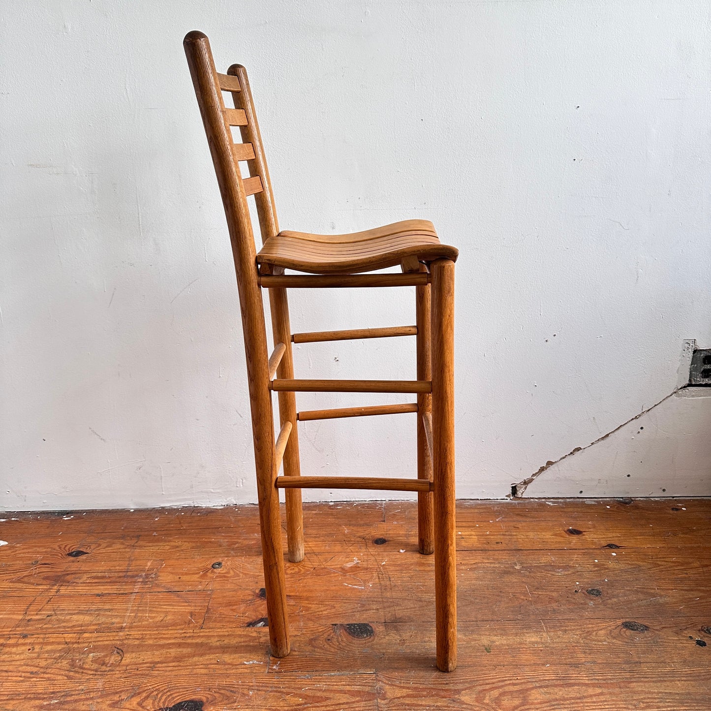 ST025 LADDER BACK SLATTED WOOD BARSTOOL