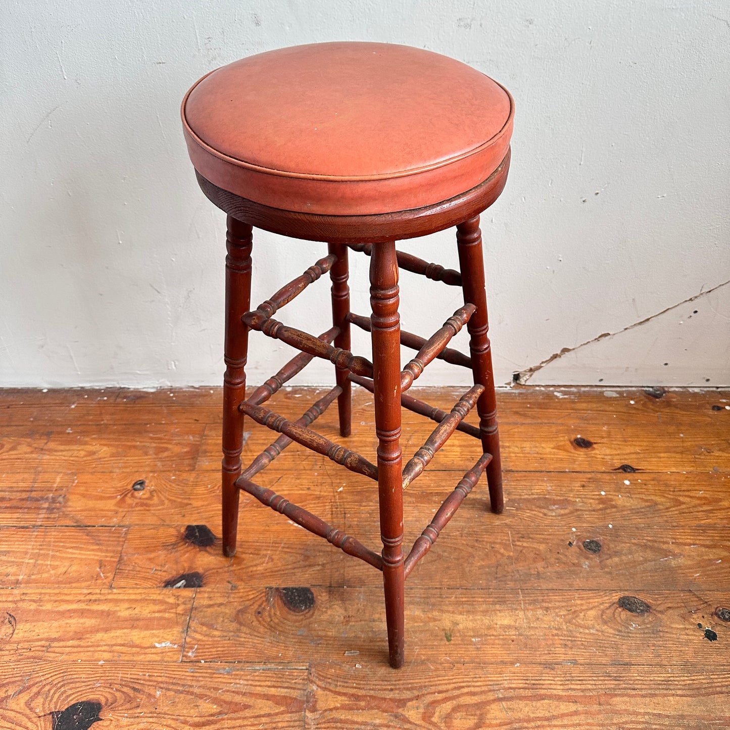 ST027 BROWN WOOD WITH VINYL SEAT STOOL