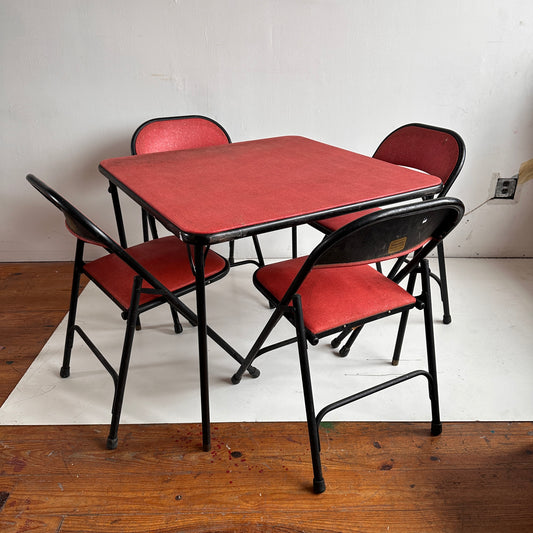 TB001 RED VINYL & BLACK METAL CARD FOLDING TABLE