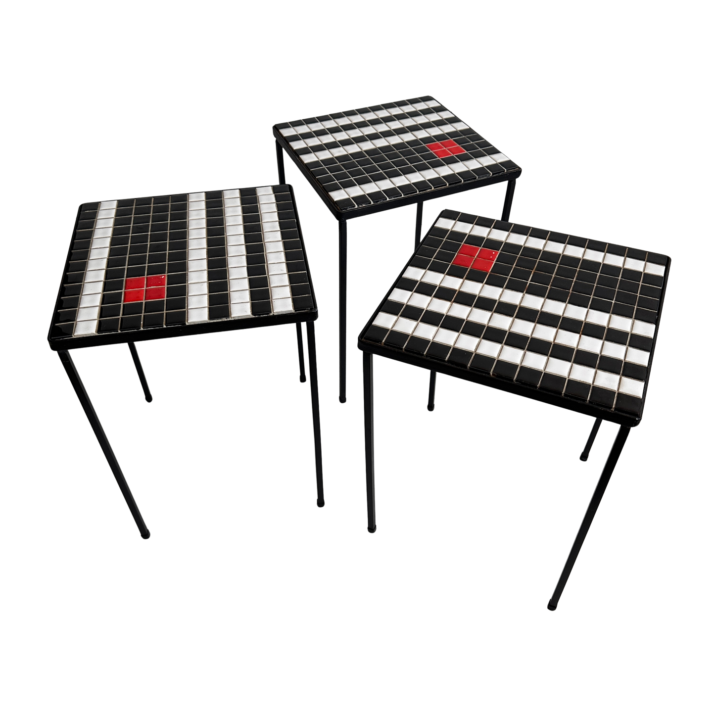 TB006 MODERNIST IRON FRAME & CERAMIC TILE TOP SIDE TABLES
