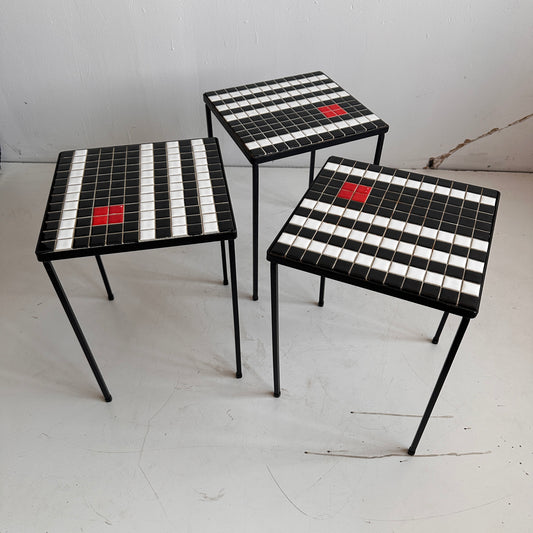 TB006 MODERNIST IRON FRAME & CERAMIC TILE TOP SIDE TABLES