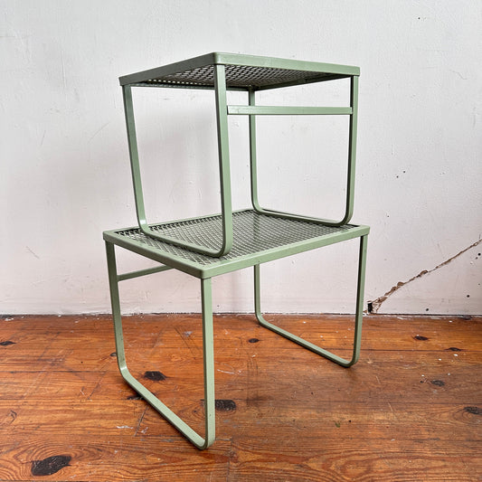 TB019 SET OF TWO LIGHT GREEN OUTDOOR NESTING TABLES
