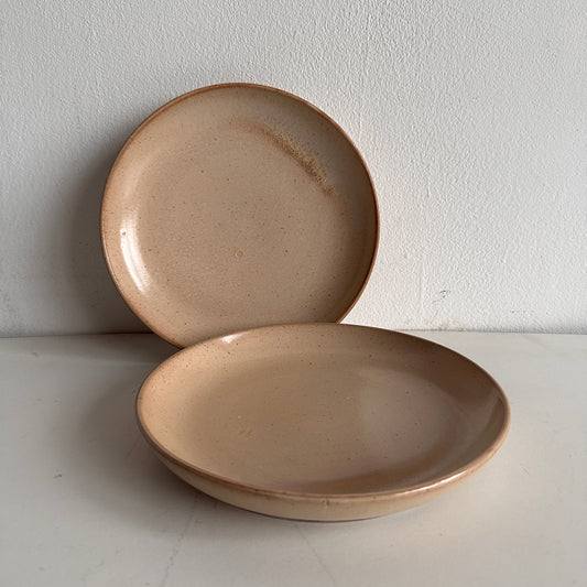 TT058 SET OF TWO TAN HANDMADE CERAMIC PLATES