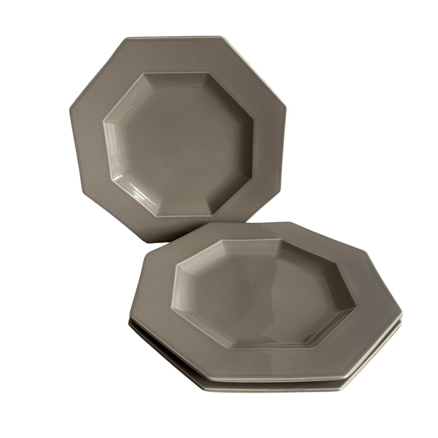 TT061 SET OF THREE GREY OCTAGONAL PLATES
