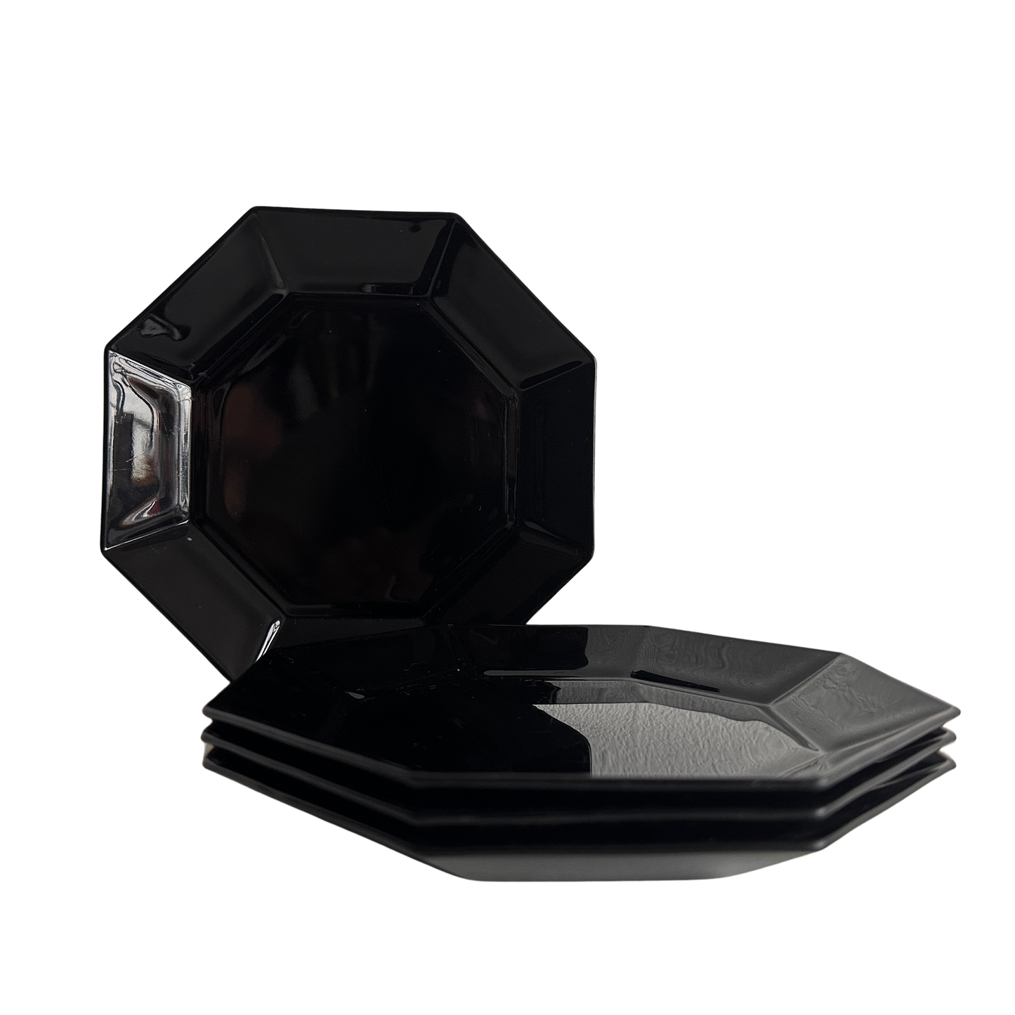 TT063 SET OF FOUR SMALL BLACK OCTAGONAL PLATES