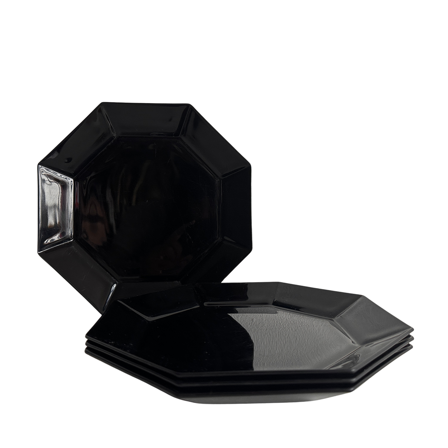 TT064 SET OF FOUR LARGE BLACK OCTAGONAL PLATES