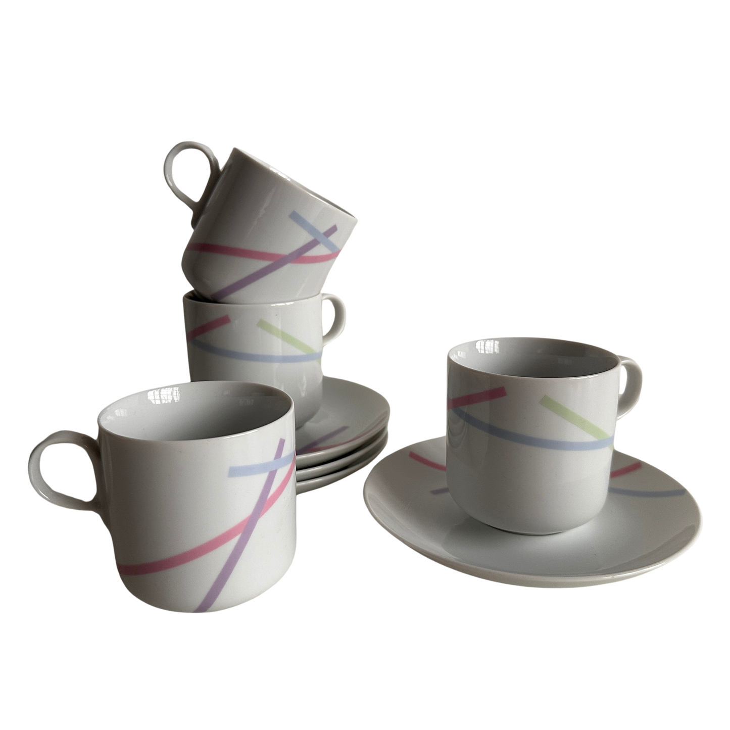 TT068 SET OF FOUR 80'S MIKASA JAPANESE CERAMIC MUGS WITH SAUCERS (PART OF A LARGER SET)