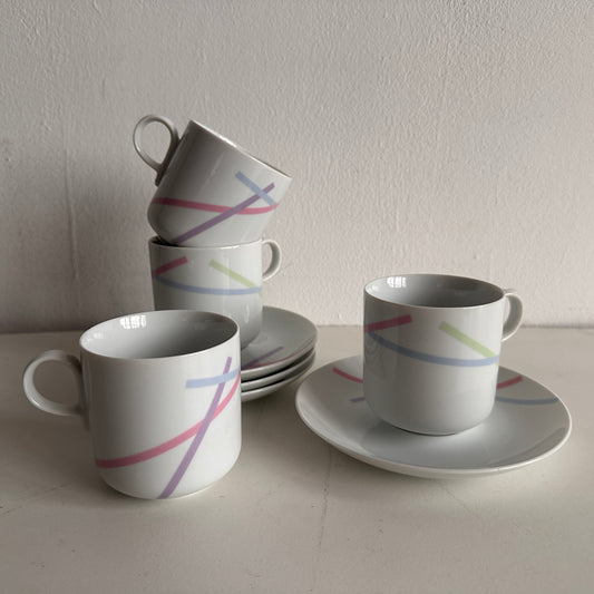 TT068 SET OF FOUR 80'S MIKASA JAPANESE CERAMIC MUGS WITH SAUCERS (PART OF A LARGER SET)