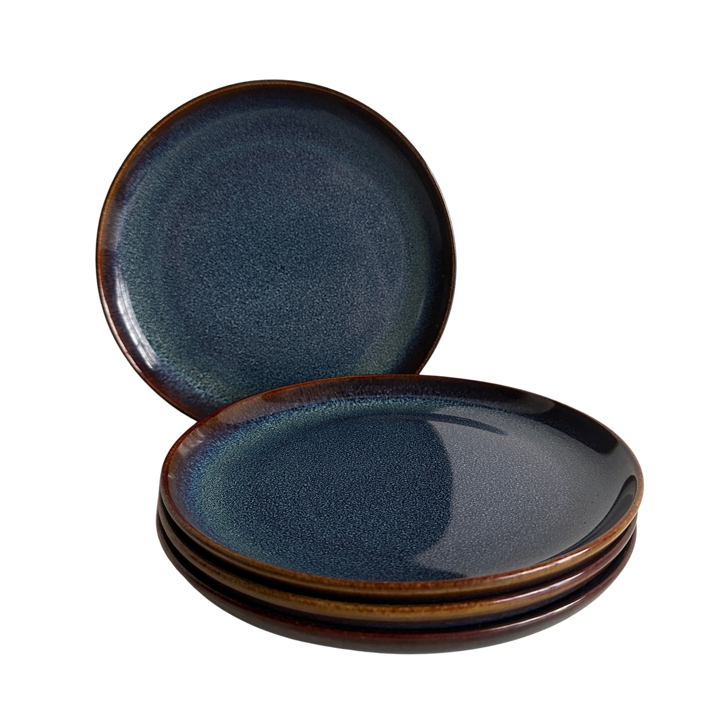 TT069 SET OF FOUR BLUE SPECKLED CERAMIC PLATES