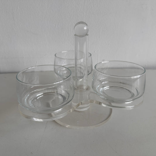 TT085 LUCITE AND GLASS 3 DISH HORDUERVES SERVER