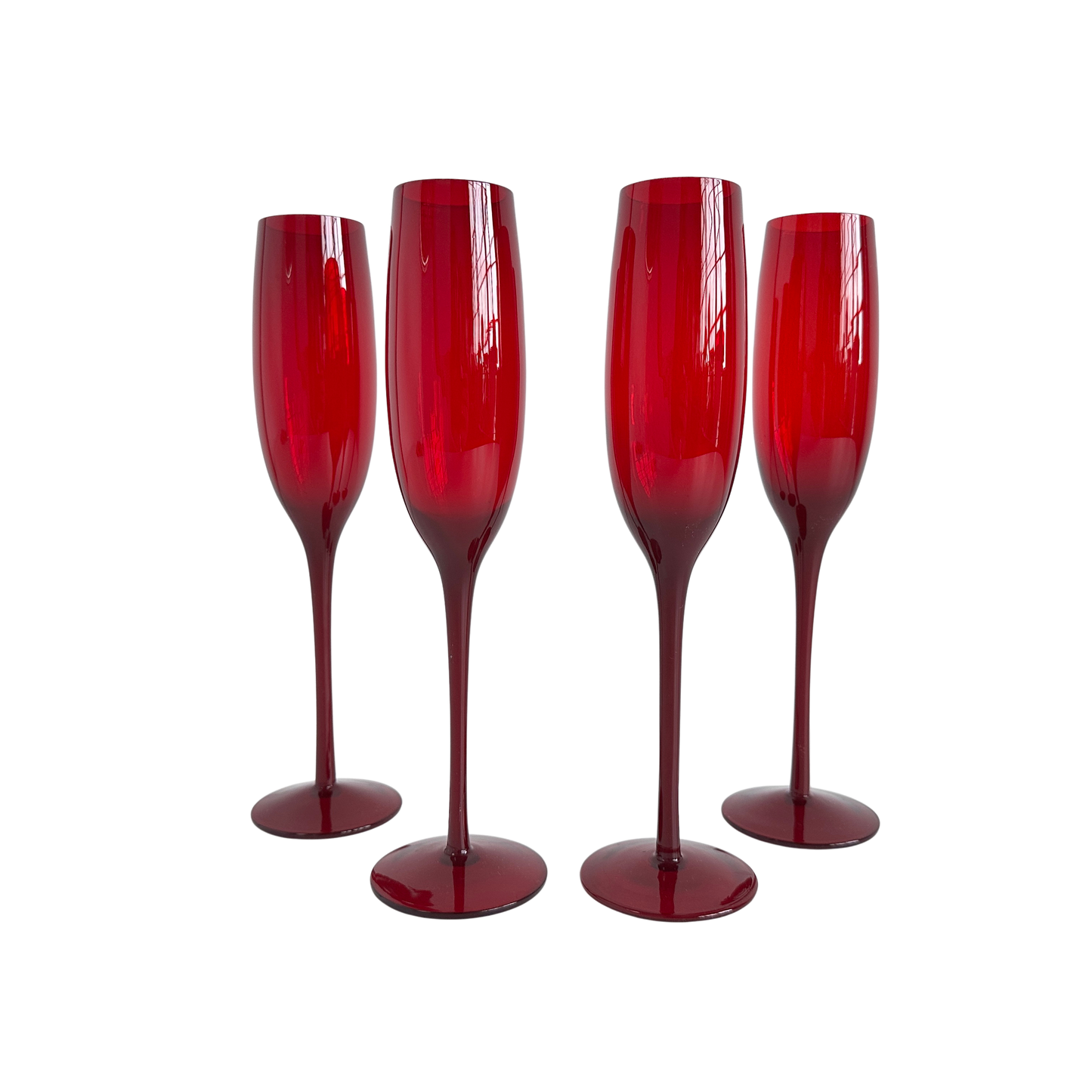 TT119 SET OF 4 RED GLASS CHAMPAGNE FLUTES