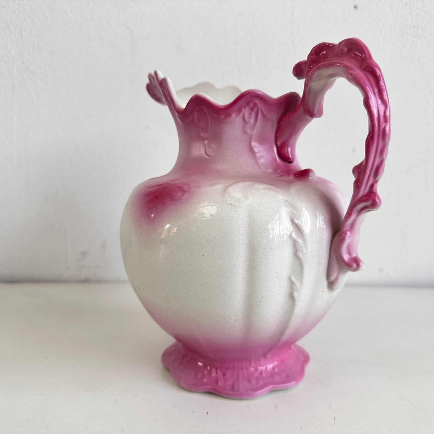 TT127 ORNATE PINK AND WHITE WATER PITCHER