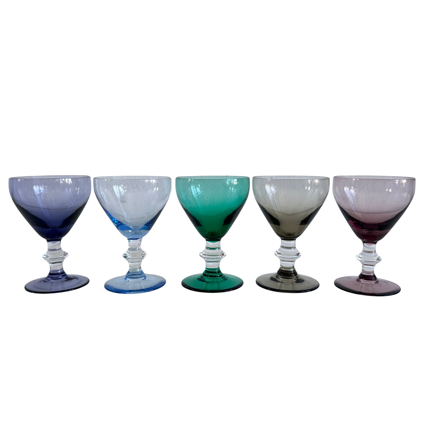 TT134 SET OF FIVE SMALL TINTED CORDIAL GLASSES