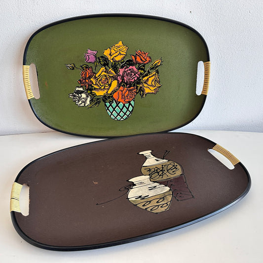 TT145 PAIR OF VINTAGE RETRO TILSO JAPANESE SERVING TRAYS
