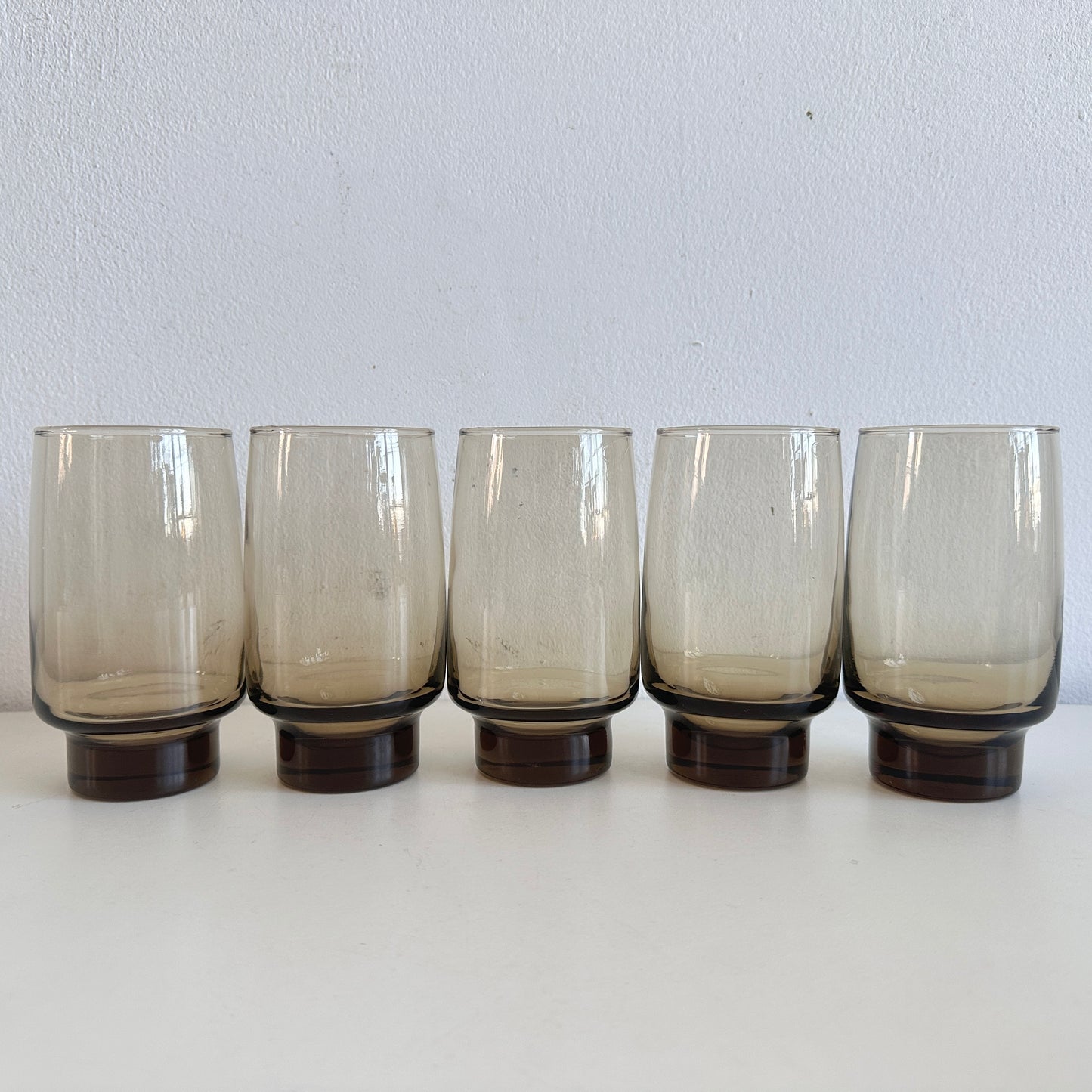 TT149 SET OF 5 SMOKED BROWN LIBBY TAWNY DRINKING GLASSES