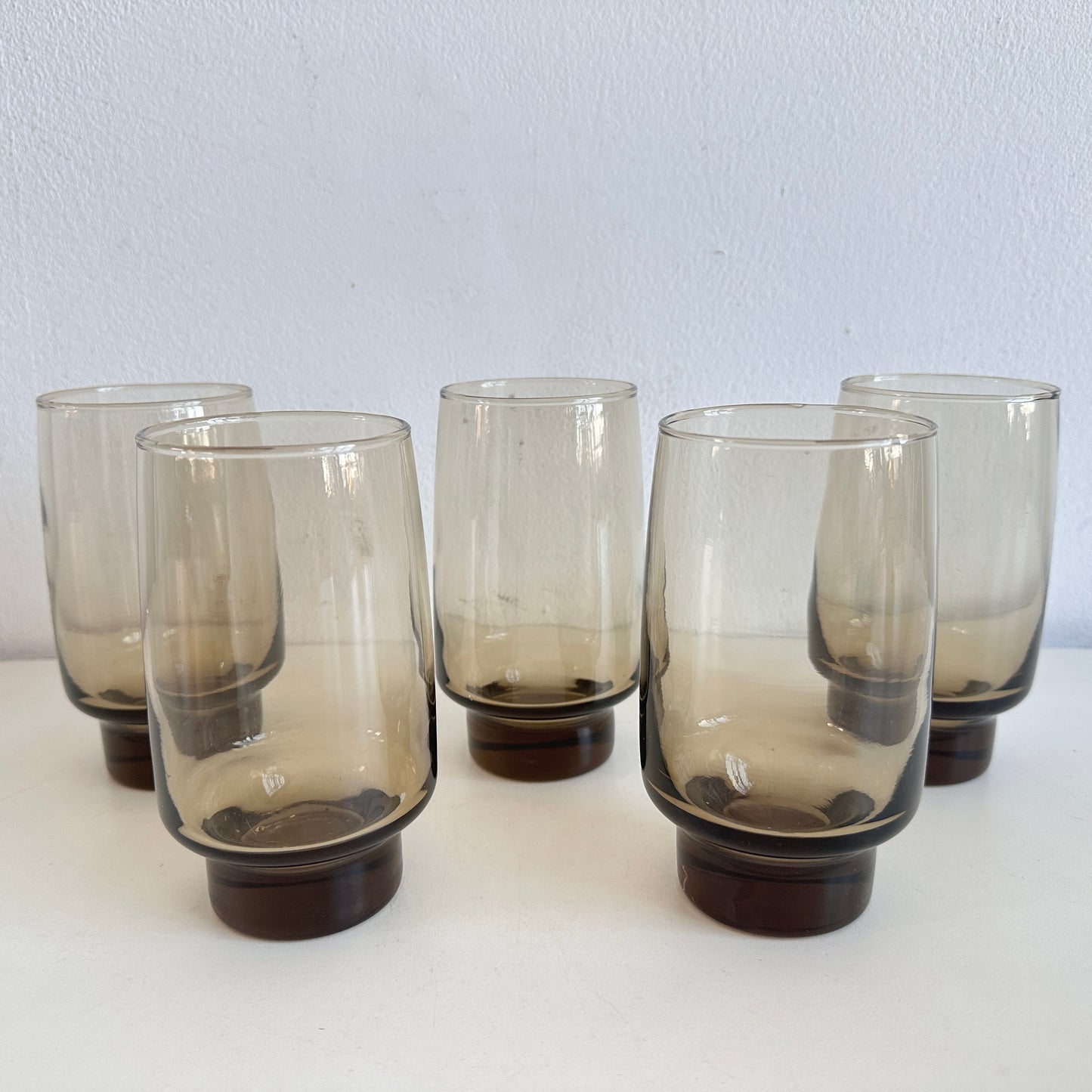 TT149 SET OF 5 SMOKED BROWN LIBBY TAWNY DRINKING GLASSES