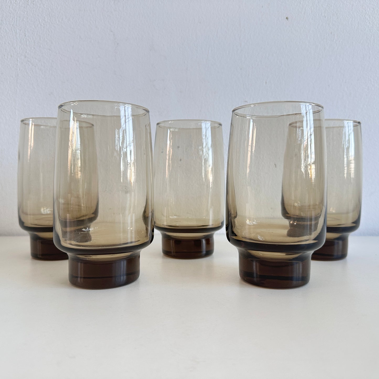 TT149 SET OF 5 SMOKED BROWN LIBBY TAWNY DRINKING GLASSES