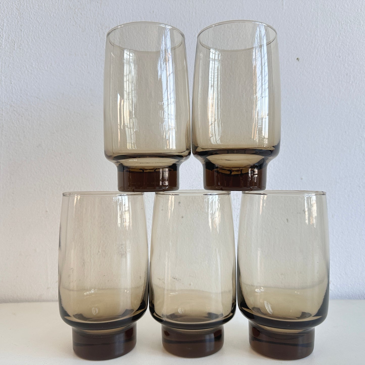 TT149 SET OF 5 SMOKED BROWN LIBBY TAWNY DRINKING GLASSES