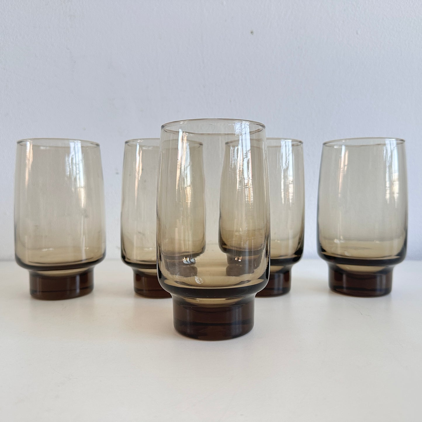 TT149 SET OF 5 SMOKED BROWN LIBBY TAWNY DRINKING GLASSES